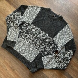 VTG Knit Style Winter Snowflake Geometric Sweater Black Gray Pullover Sz XL Nuov